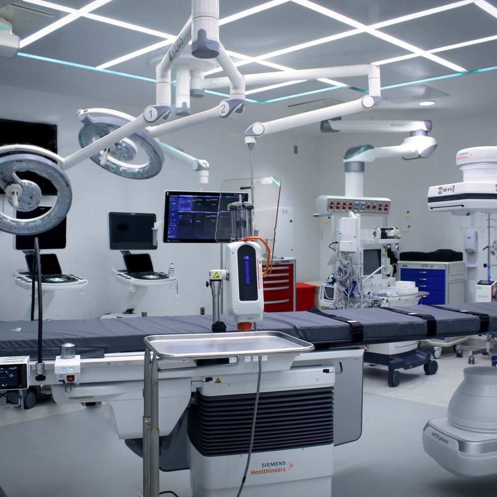 Forbes Regional Hospital 01 Equipment in hybrid operating room.